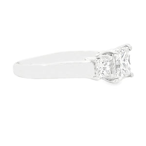 1.40ct Three Stone Princess Cut 18k White Gold Diamond Engagement Ring