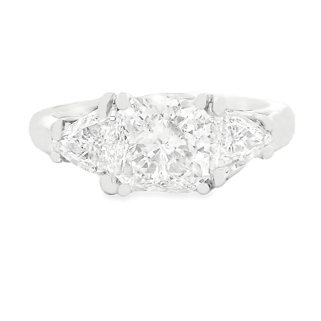 2.48ct Three Stone Radiant Cut Platinum Diamond Engagement Ring