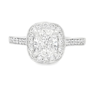 1.29ct Cushion Cut 18k White Gold Halo Engagement Ring