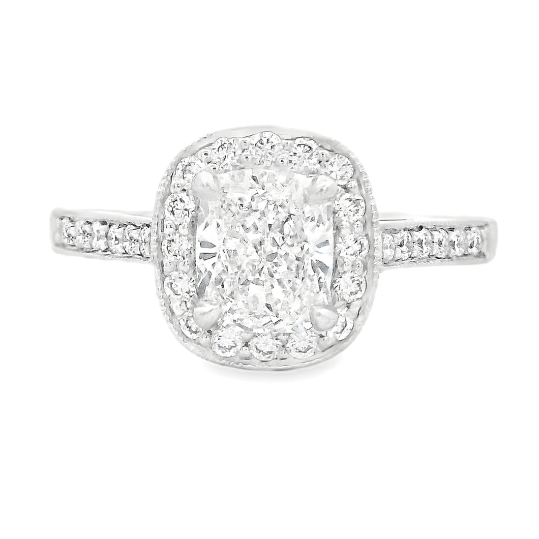 1.29ct Cushion Cut 18k White Gold Halo Engagement Ring