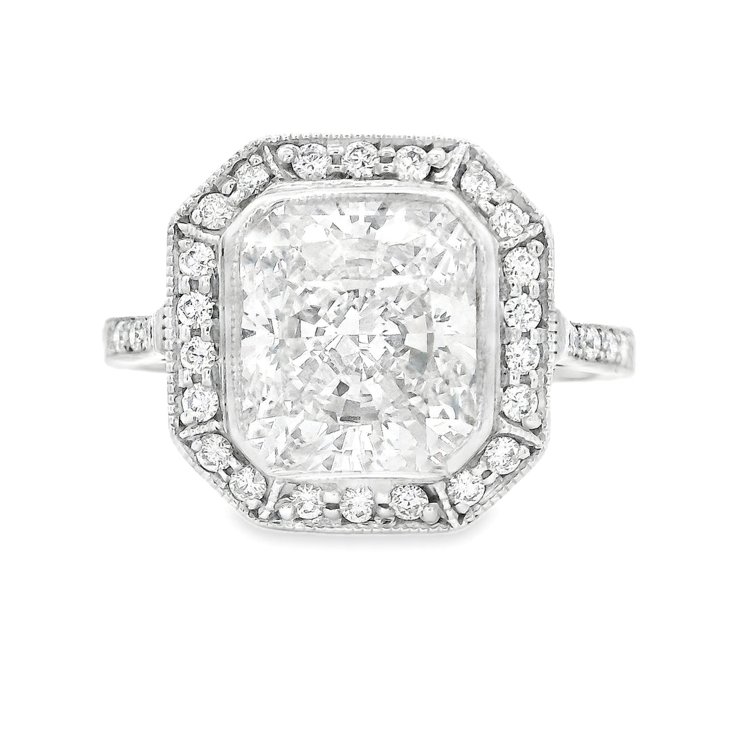 3.03ct Platinum Radiant Cut Diamond Halo Engagement Ring