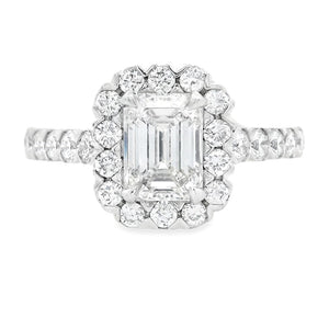 1.82ct Emerald Cut 14k White Gold Halo Diamond Engagement Ring