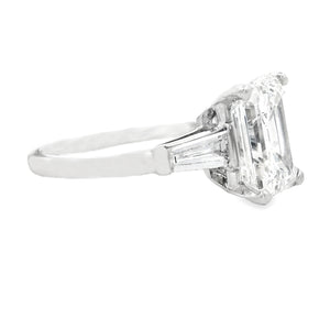 4.28ct Three Stone Emerald Cut Platinum Diamond Engagement Ring