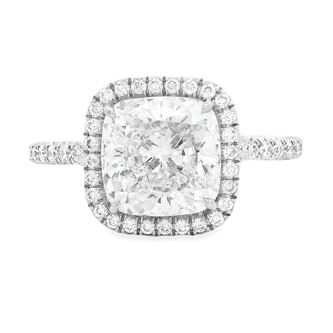 2.67ct Cushion Cut Platinum Halo Diamond Engagement Ring