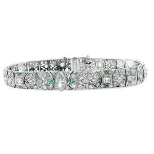 Estate piece: 18k white gold diamond and emerald Filigree bracelet....