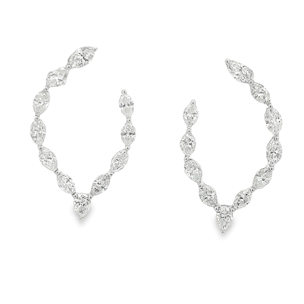 18k white gold earrings with marquise cut and pear shape diamonds t...