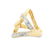 14k Yellow Gold Channel-Set Diamond Crossover Ring