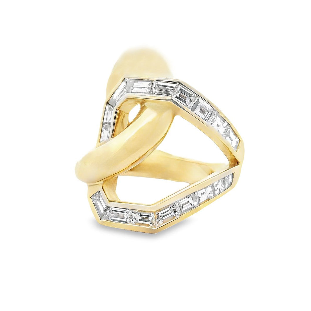 14k Yellow Gold Channel-Set Diamond Crossover Ring