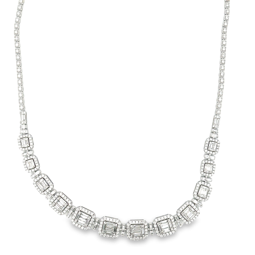 11.79ct 18k white gold diamond necklace. Diamonds run around the wh...