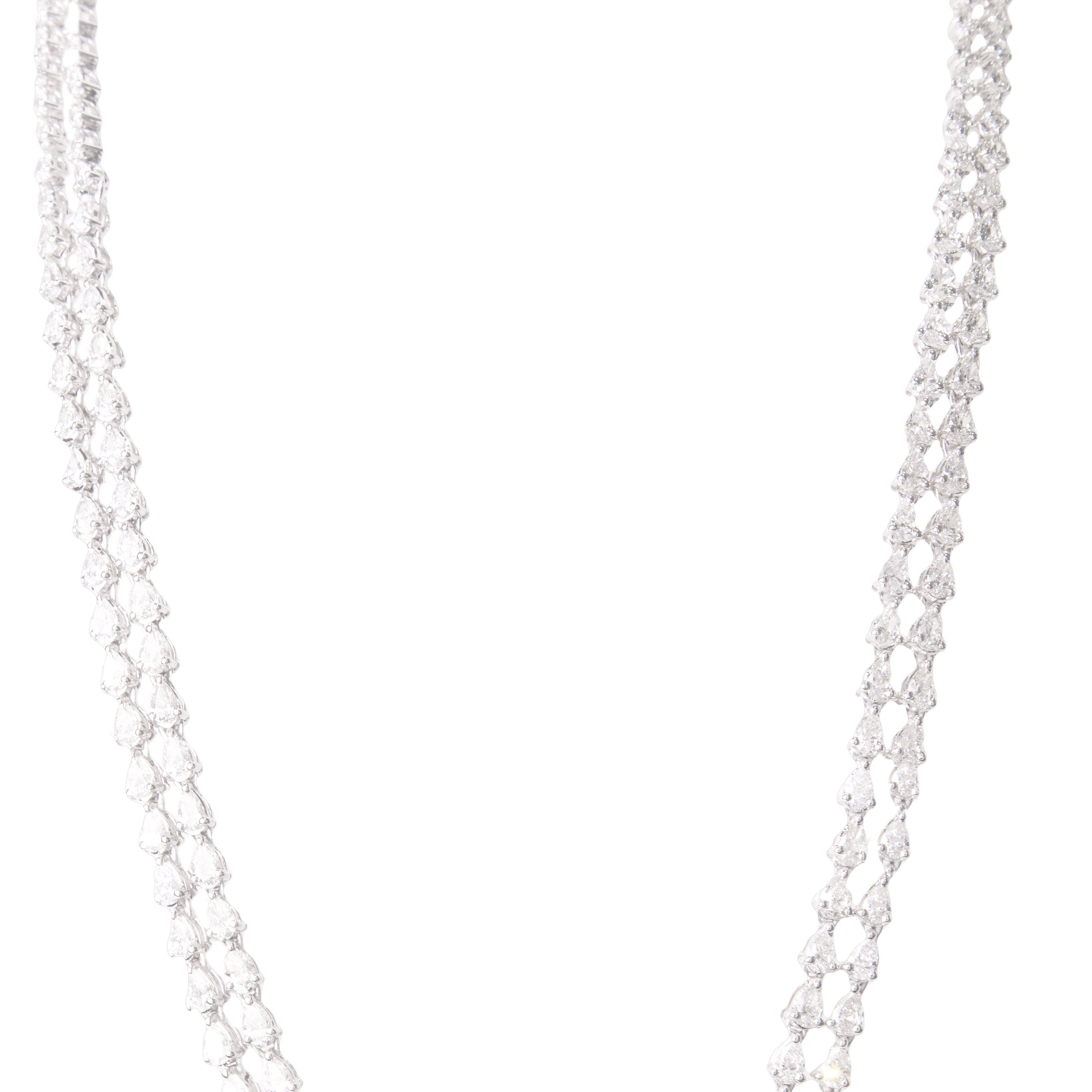 V-Style Diamond Tennis 18K White Gold Necklace