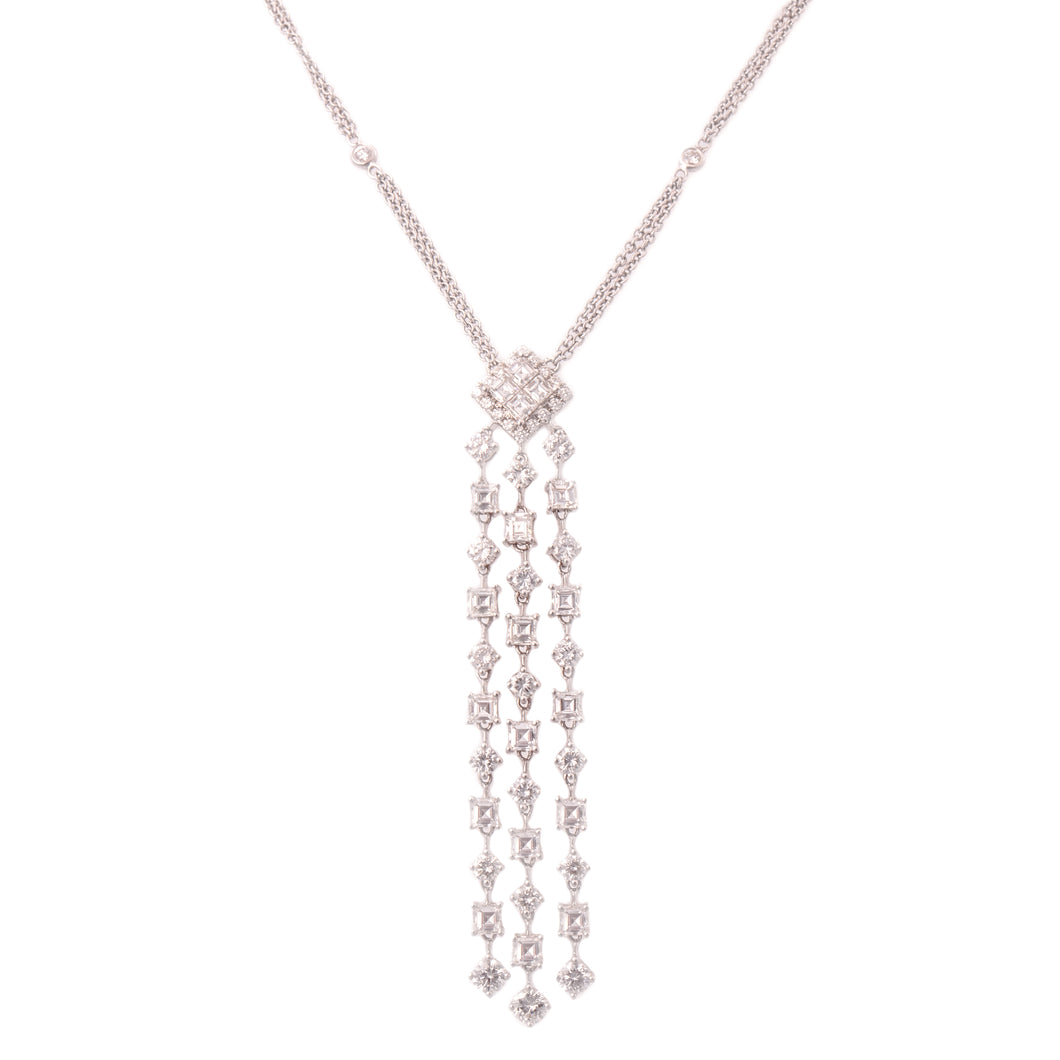 This stunning 18k white gold necklace features 42 round brilliant c...