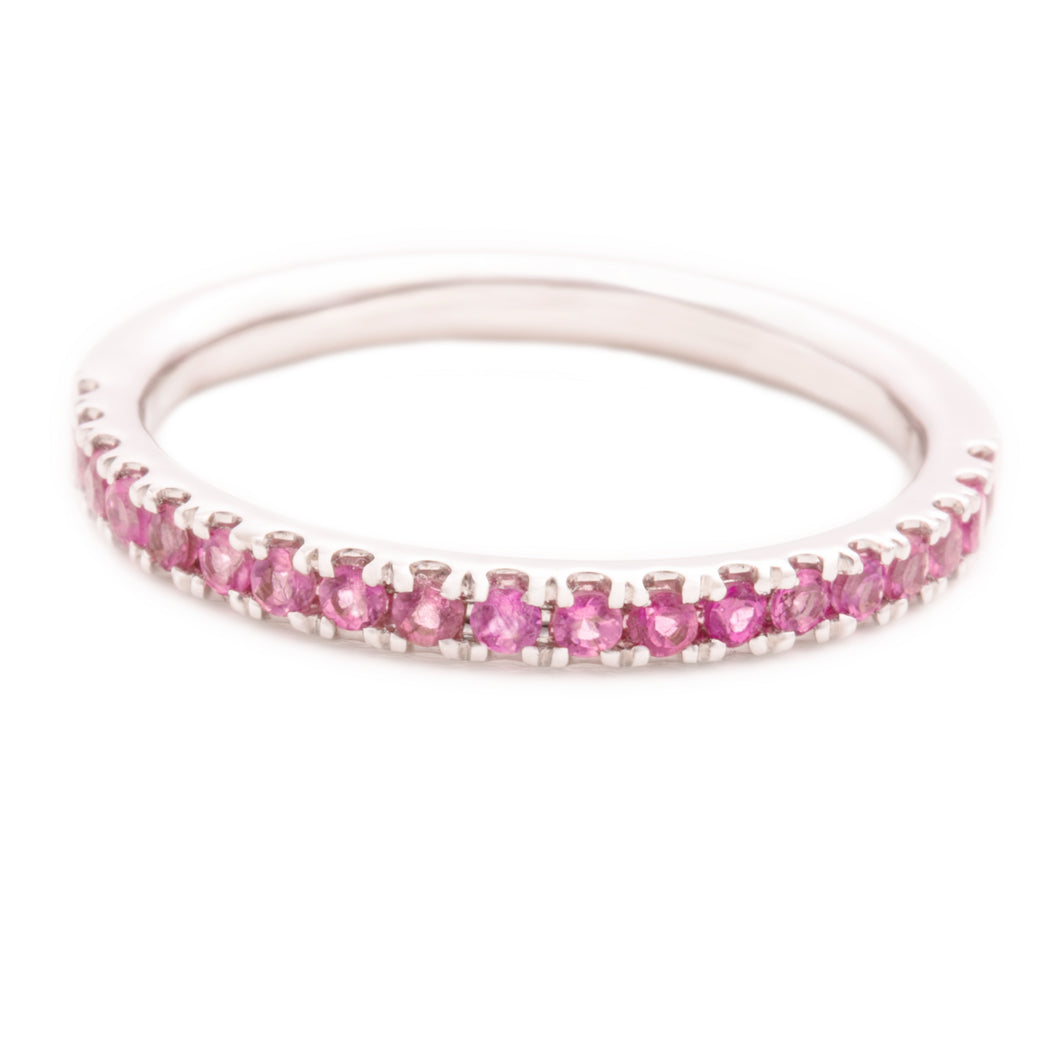 This 14k white gold band features pink tourmaline stones that wrap ...