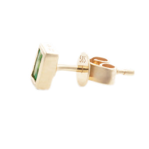 Dainty 14k yellow gold studs with 2 emeralds. 
Earrings measure 3/1...