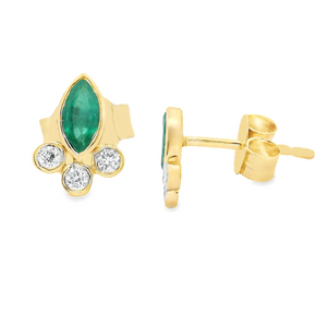 18k yellow gold dainty earrings that feature 6 round brilliant cut ...