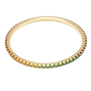 This 18k yellow gold stretch bracelet features various colors of sa...