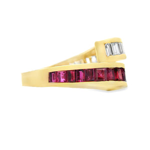 Estate 14k Yellow Gold Diamond and Ruby Ring