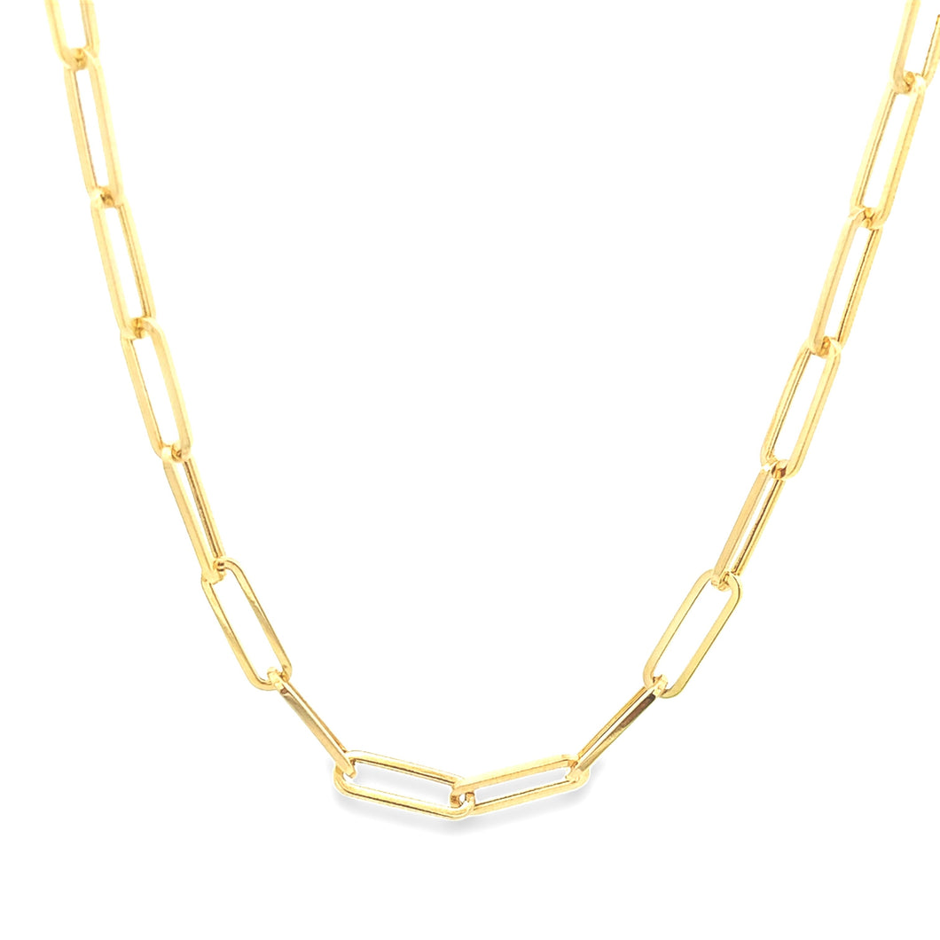 14k yellow gold paperclip chain necklace measures 18