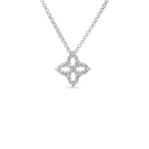 18k white gold princess flower diamond outline small necklace from ...