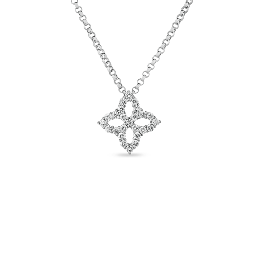 18k white gold princess flower diamond outline small necklace from ...