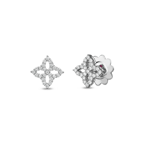 18k white gold princess flower diamond outline small stud earrings ...