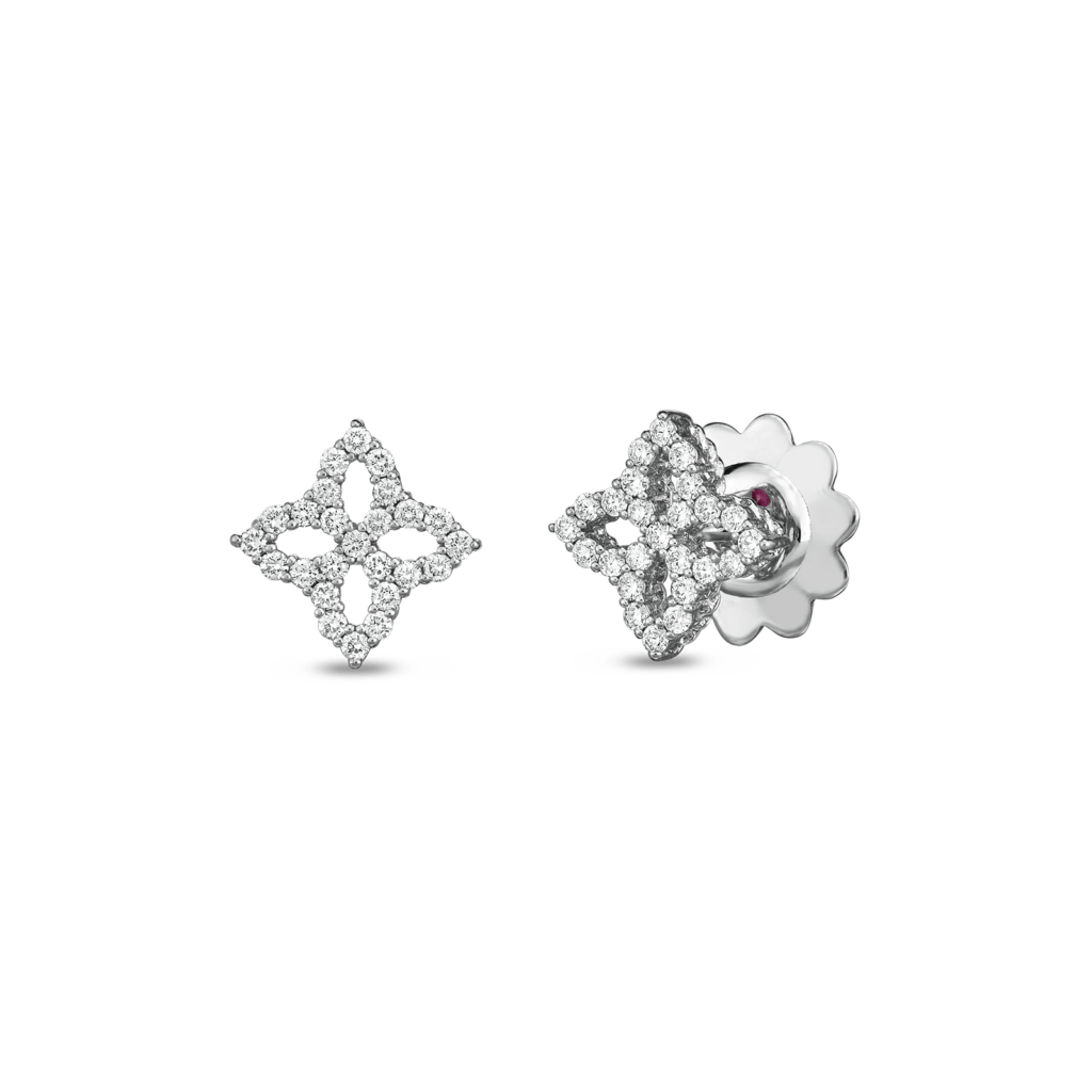 18k white gold princess flower diamond outline small stud earrings ...