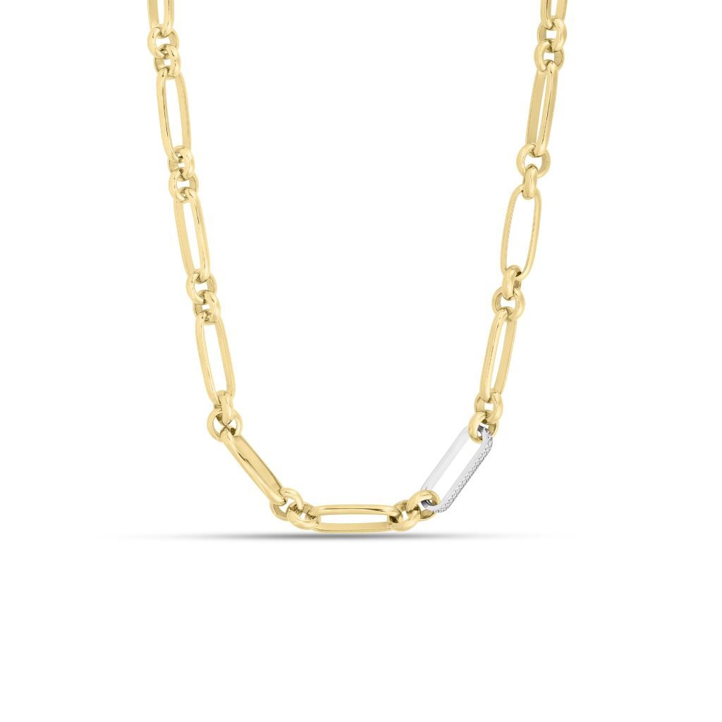 18k yellow/white gold designer diamond mixed link chain from Robert...