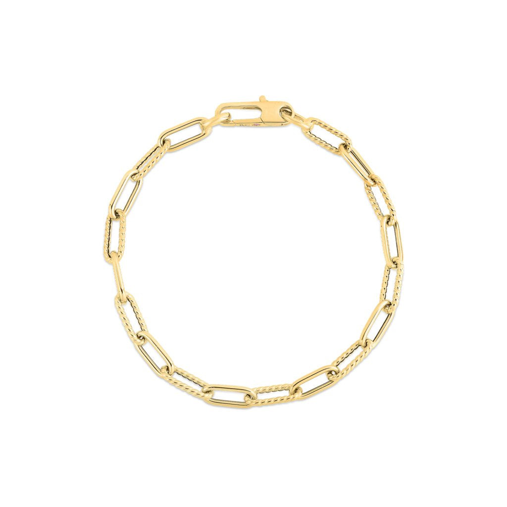 18k yellow designer gold alternating polished and fluted paperclip ...