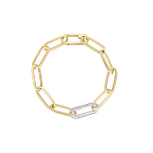 18k yellow/white designer gold diamond and paperclip link bracelet ...