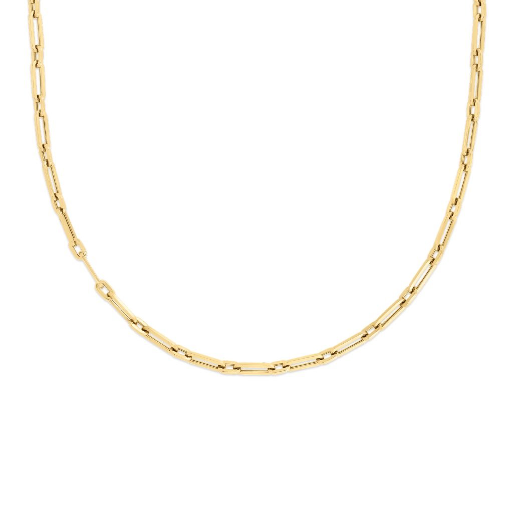 18k designer gold alternating beaded end and paperclip link chain. ...