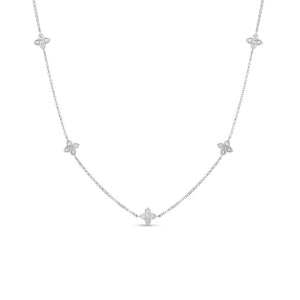 18k white gold diamonds Love by the inch 5 station flower necklace ...