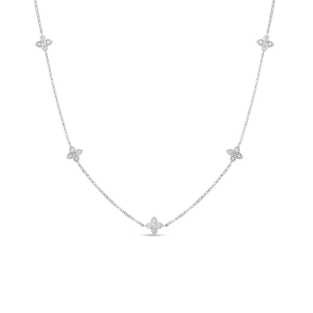 18k white gold diamonds Love by the inch 5 station flower necklace ...