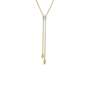 18k yellow gold Love In Verona diamond flower lariat necklace. Diam...