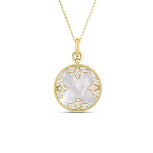 18k yellow gold medallion charms diamond and mother of pearl neckla...