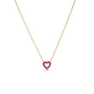 18k yellow gold Tiny Treasures ruby and diamond reversible heart ne...