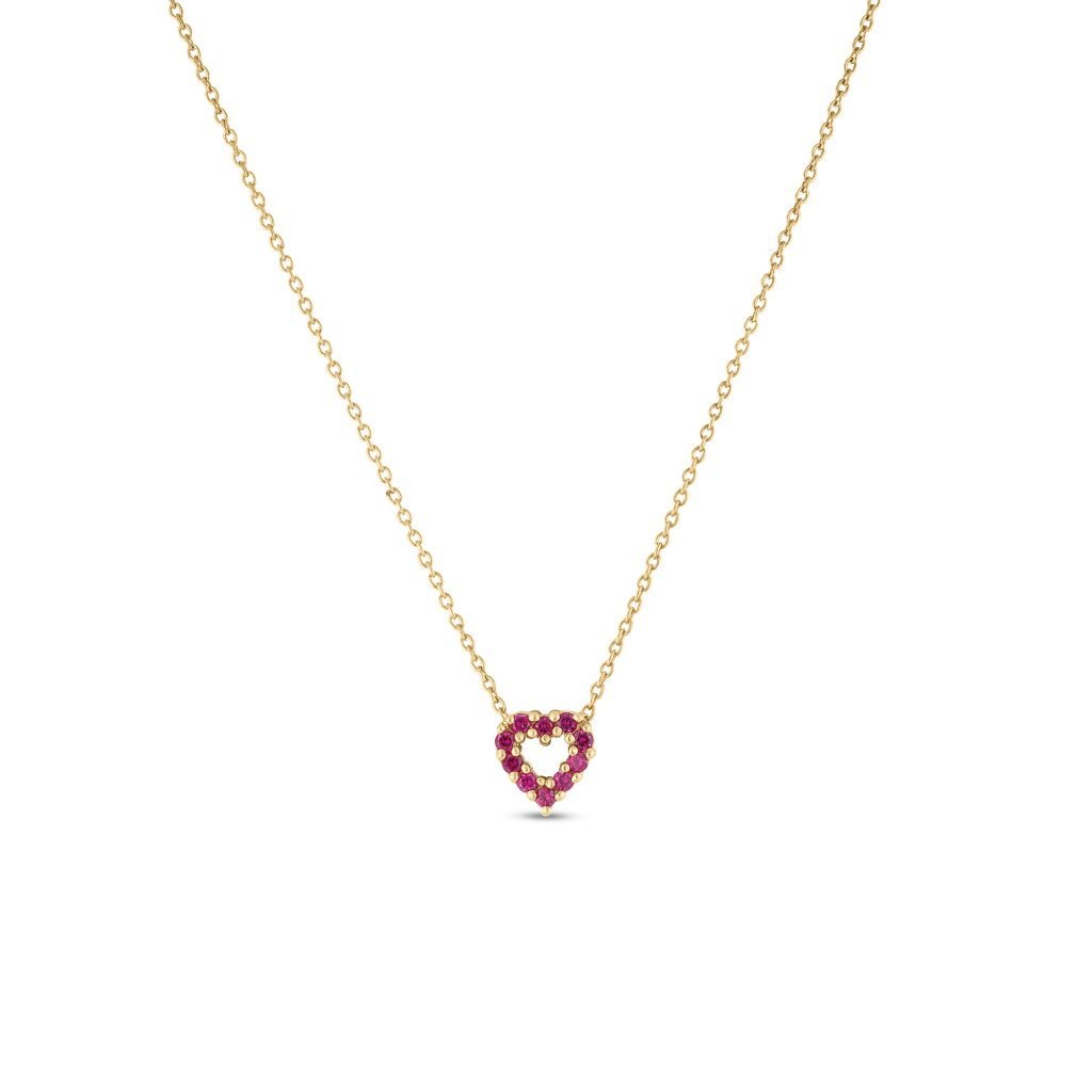 18k yellow gold Tiny Treasures ruby and diamond reversible heart ne...