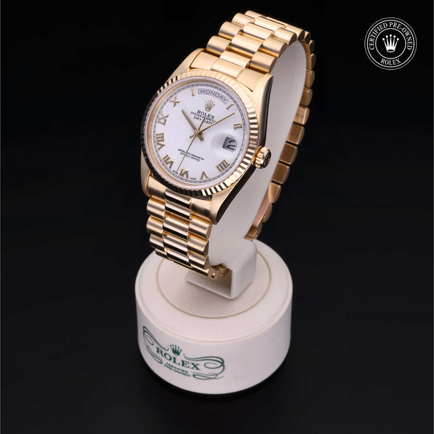 Rolex Certified Pre Owned Oyster Perpetual Day Date 36m in Yellow Gold 18238 H.L. Gross