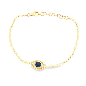 This 14k yellow gold evil eye bracelet features sapphires totaling ...