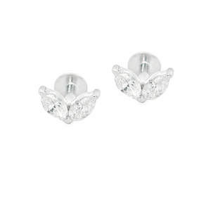 18k gold flat back stud earrings feature 4 marquise cut diamonds. T...