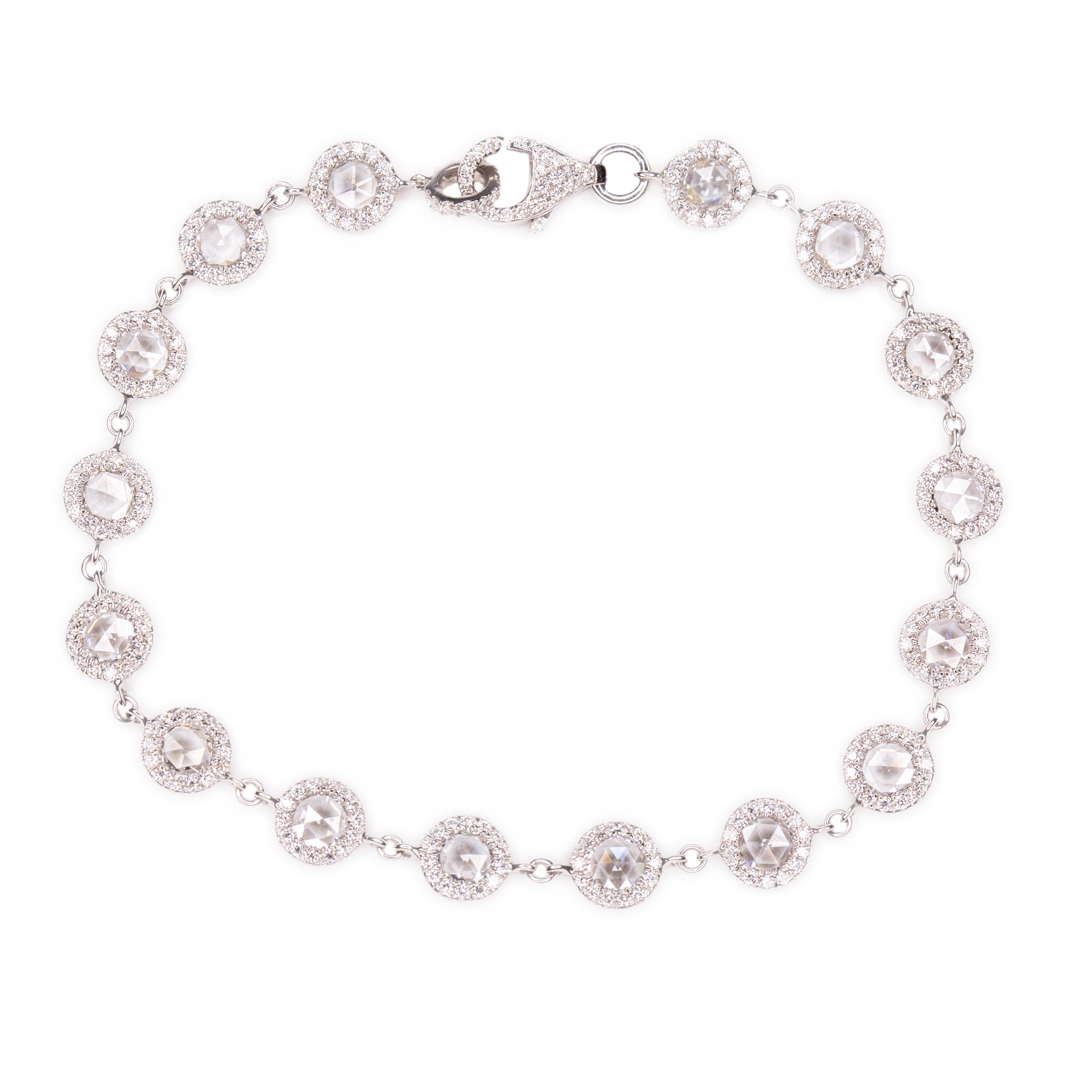 2.98ct 18k White Gold Rose Cut Diamond Bracelet