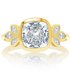 Classique Creations Cushion Halo Petal Cluster Bezel Engagement Ring