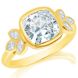 Classique Creations Cushion Halo Petal Cluster Bezel Engagement Ring