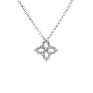 18k white gold diamond princess small flower necklace from Roberto ...