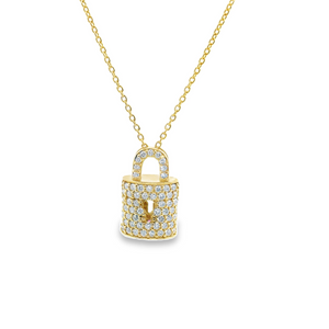 18k yellow gold diamond small lock charm necklace from Roberto Coin...