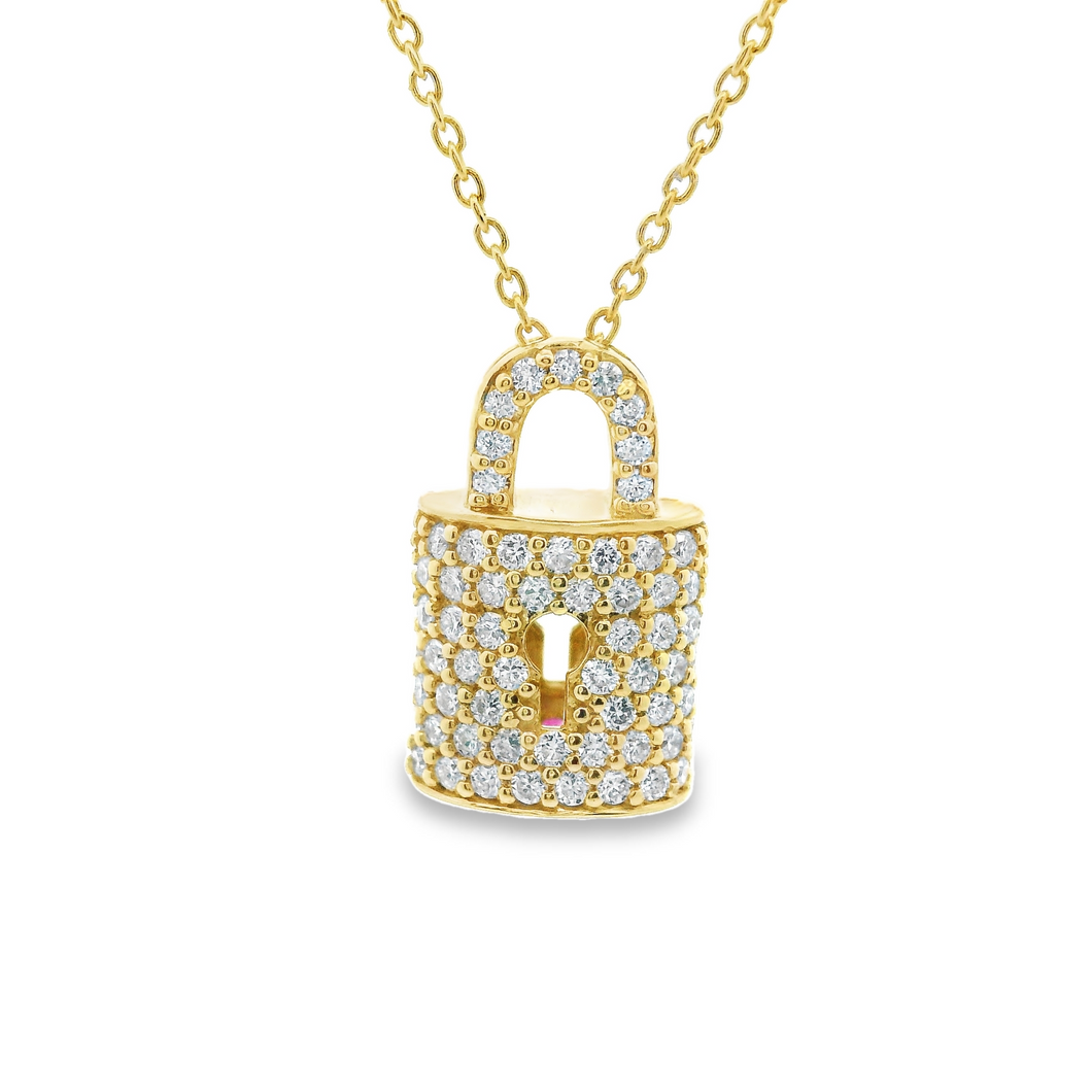 18k yellow gold diamond small lock charm necklace from Roberto Coin...