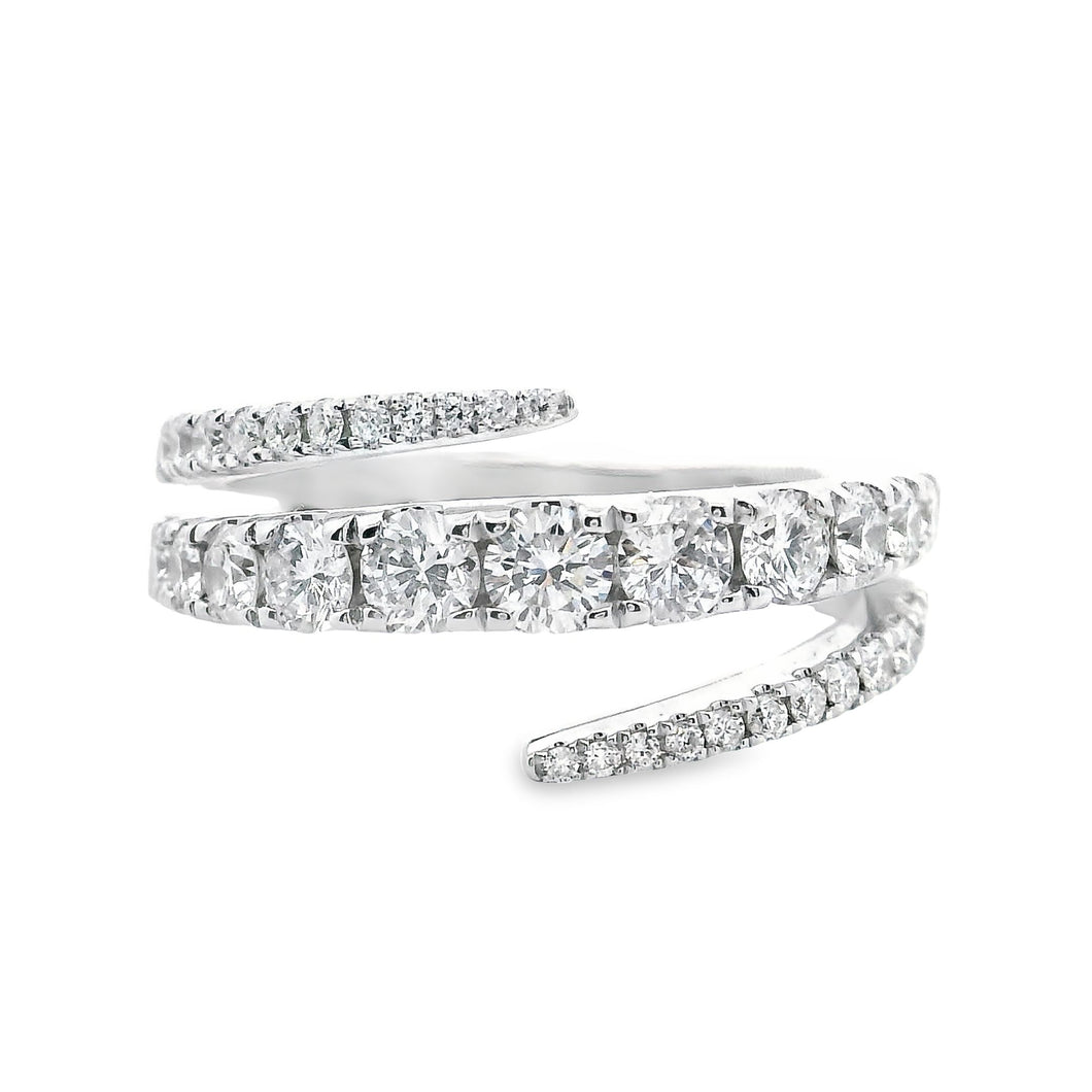 This gorgeous 14k white gold diamond ring features 33 round brillia...