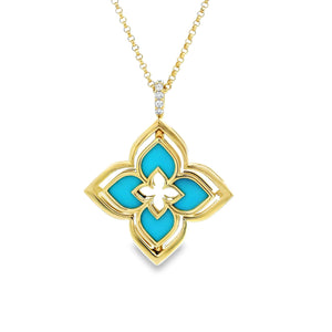 18k yellow gold diamond and turquoise venetian pendant from Roberto...