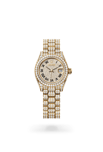 ROLEX GOLD WATCHES in 18 ct yellow gold with case sides and lugs set with diamonds, M279458RBR-0001 - H.L. Gross Jewelers