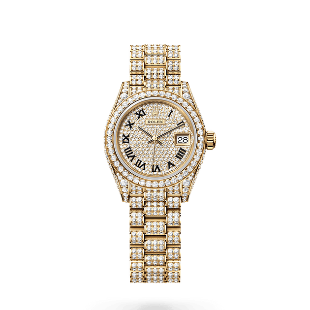 ROLEX GOLD WATCHES in 18 ct yellow gold with case sides and lugs set with diamonds, M279458RBR-0001 - H.L. Gross Jewelers