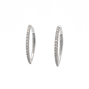 These 14k white gold diamond hoops feature round brilliant cut diam...