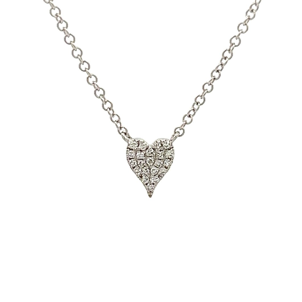 This 14k white gold necklace features diamonds pave-set in a heart ...